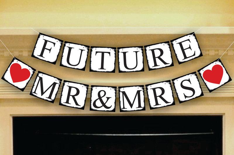 Свадьба - Bridal Shower Banner Future Mr and Mrs Banner Engagement Party Decoration Wedding Sign Garland