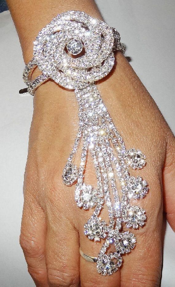 Mariage - Wedding Jewelry Rhinestone Bracelet Ring Ensemble