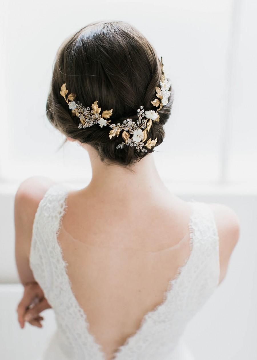 Hochzeit - AMOURETTE  Gold Wedding Headpiece with Crystals