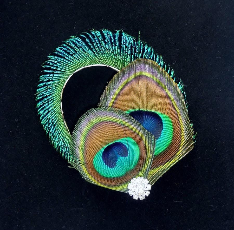 زفاف - Bridesmaids Peacock Feather Hair Clip Crystal Turquoise Blue Fascinator Wedding Hair Accessory GRACE