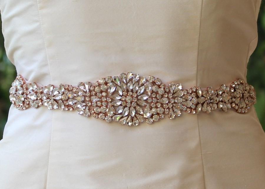 Wedding - Rose Gold Sash, Blush Bridal Sash, Crystal Wedding Belt, Wedding Dress Belt, Bridal Accessory, Ceinture de Mariée  LOVE