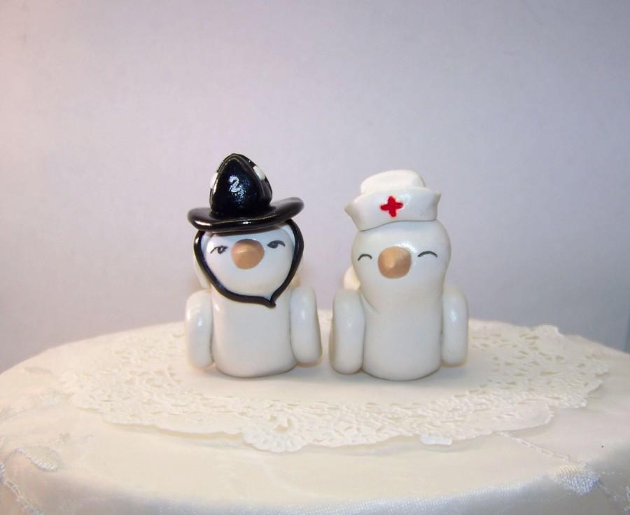 Hochzeit - Firefighter and Nurse Wedding Cake Topper Love Birds Cake Topper- Custom Small - Choice of Colors