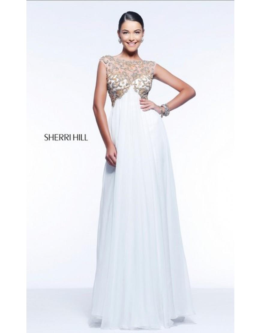 Mariage - Classic Gold White Long Dresses Sherri Hill 11108