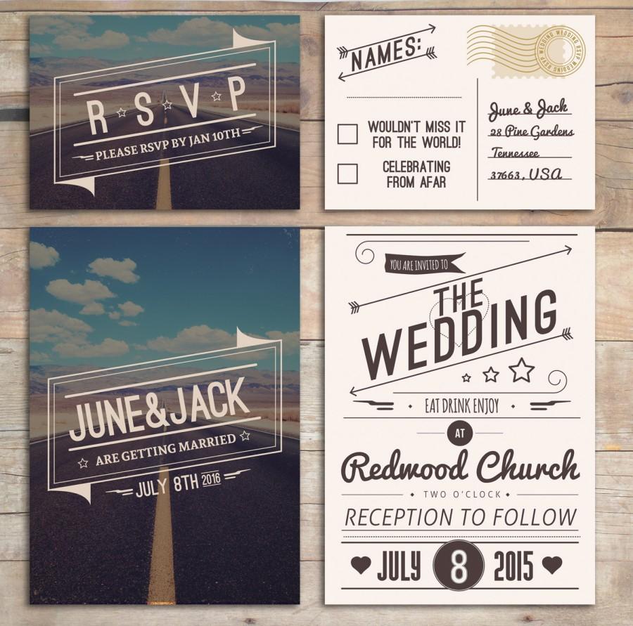 Retro Wedding Invitation Set American Design Rockabilly Style In