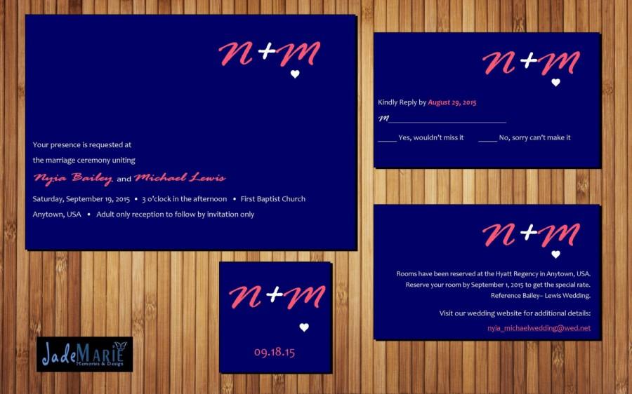 زفاف - Printable wedding invitation suite- Invite, RSVP, Info/Reception card, & Monogram modern_initials  [The Nyia Design]
