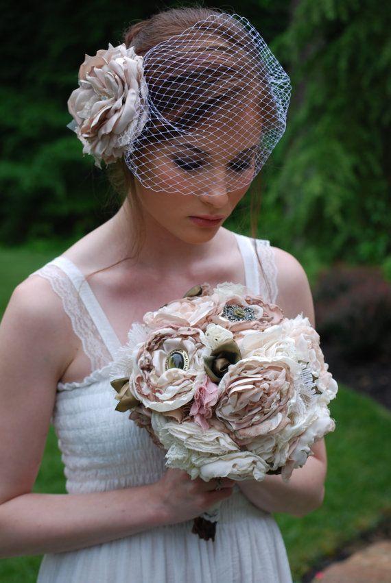 زفاف - Bridal Fascinator / Hair Flower/ With Or Without Birdcage Veil