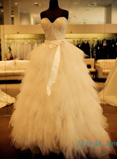 Mariage - H1640 sparkle beading tulle wedding dress wtih ruffles bottom