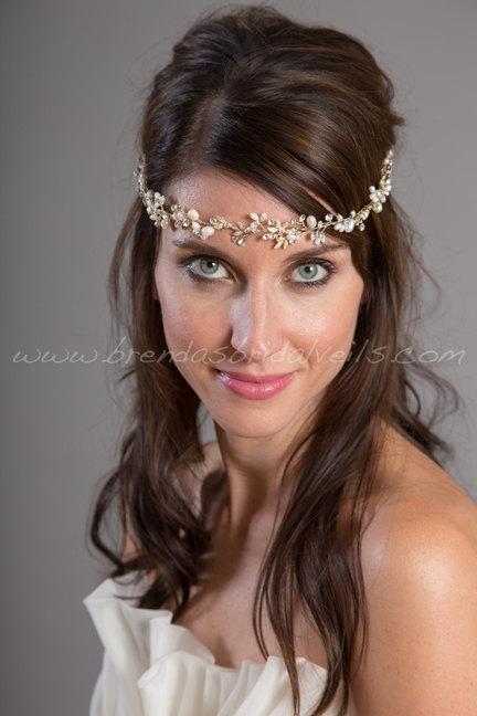 زفاف - Gold Headband, Boho Bridal Crown, Gold Hair Vine, Bridal Headband, Gold Wedding Hairband - Prisca