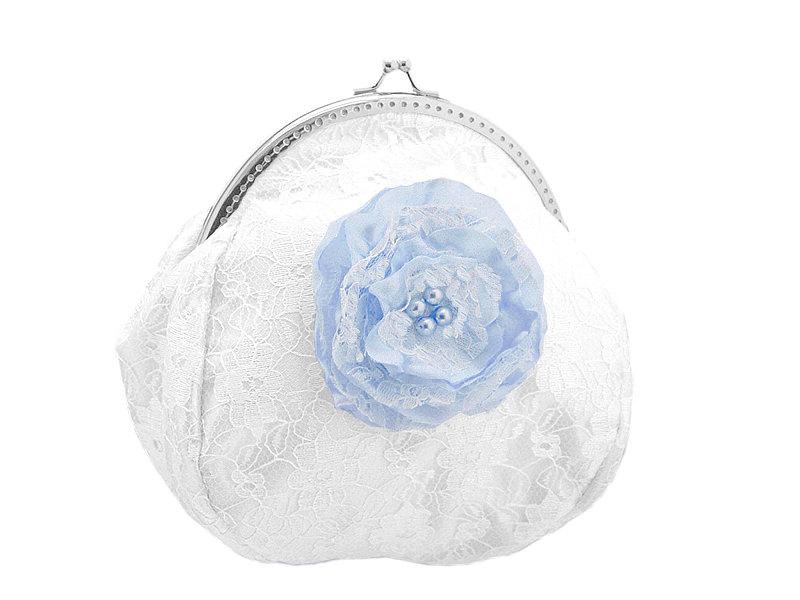 زفاف - blue and white lace bride handbag, bridal  clutch bag, womens purse bag, wedding, formal, vintage style, bridesmaid clutch handbag 1495-3