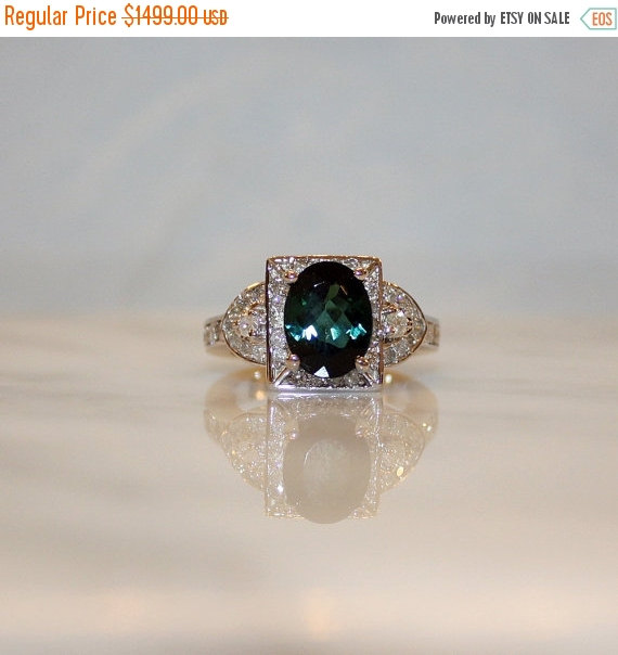 Wedding - Tourmaline Ring, Chrome Tourmaline Ring, Diamond Ring, Engagement Ring, Free Shipping/Appraisal Included