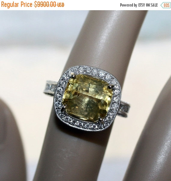 زفاف - Sapphire Ring, Yellow Sapphire Engagement Ring, Canary Yellow Sapphire, Diamond Engagement Ring, Free Shipping/Appraisal Included