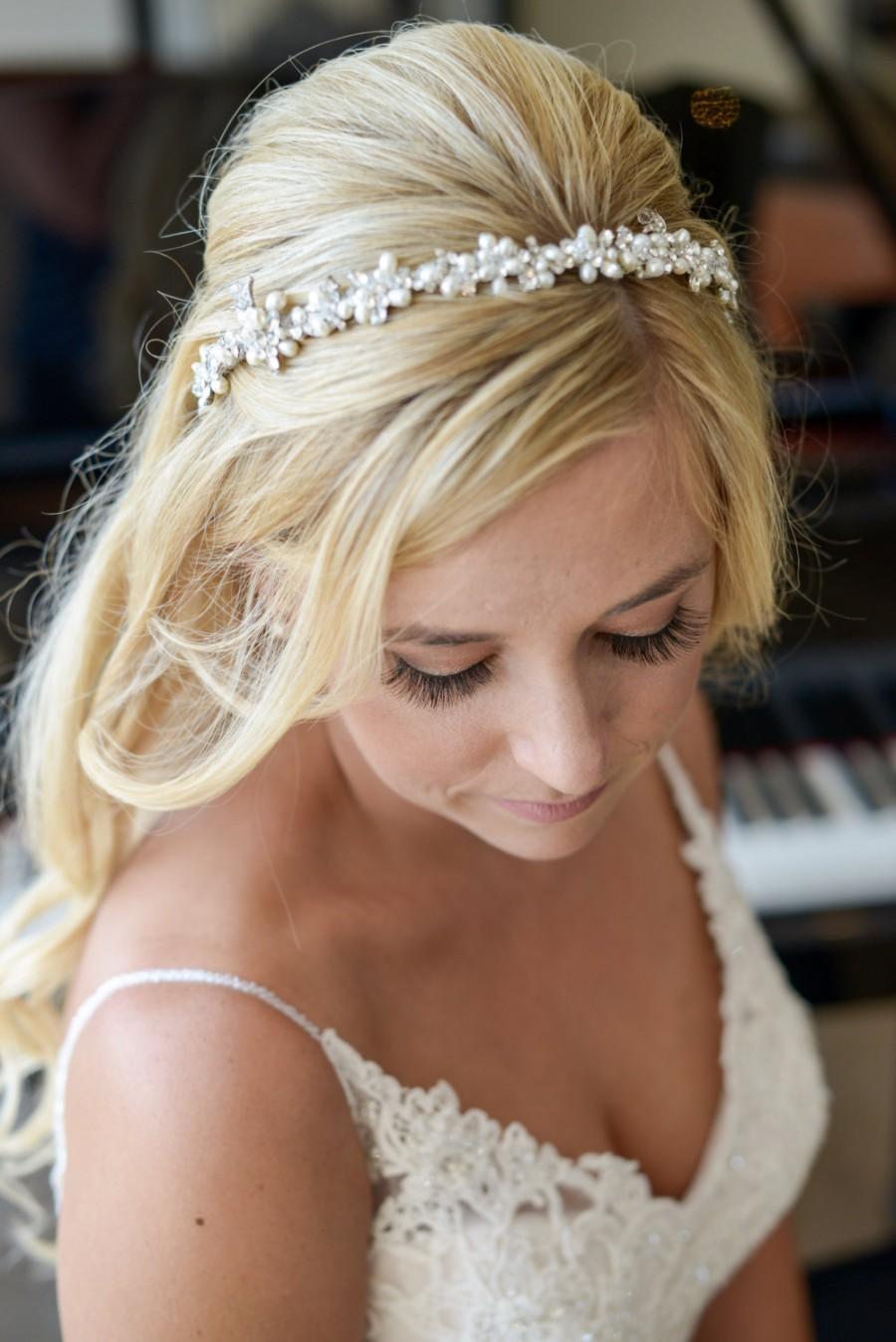 Wedding Headband Freshwater Pearl Cluster Bridal Headband Crystal