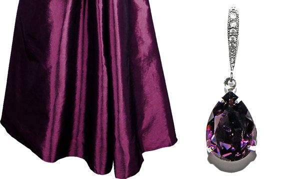 Mariage - Amethyst Crystal Earrings Purple Bridesmaid Earrings Swarovski Rhinestone Teardrop Earrings Sterling Silver Purple Earrings Wedding Jewelry