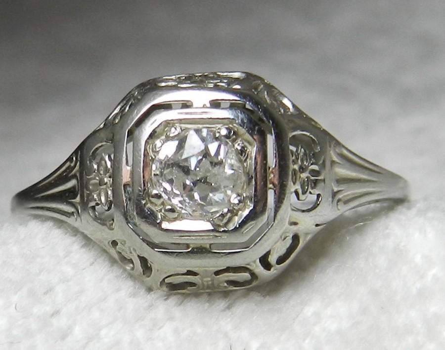 Mariage - Antique Engagement Ring Art Deco Engagement Ring OEC Diamond Ring 14K White Gold Ring 1920s Engagement Orange Blossom Ring