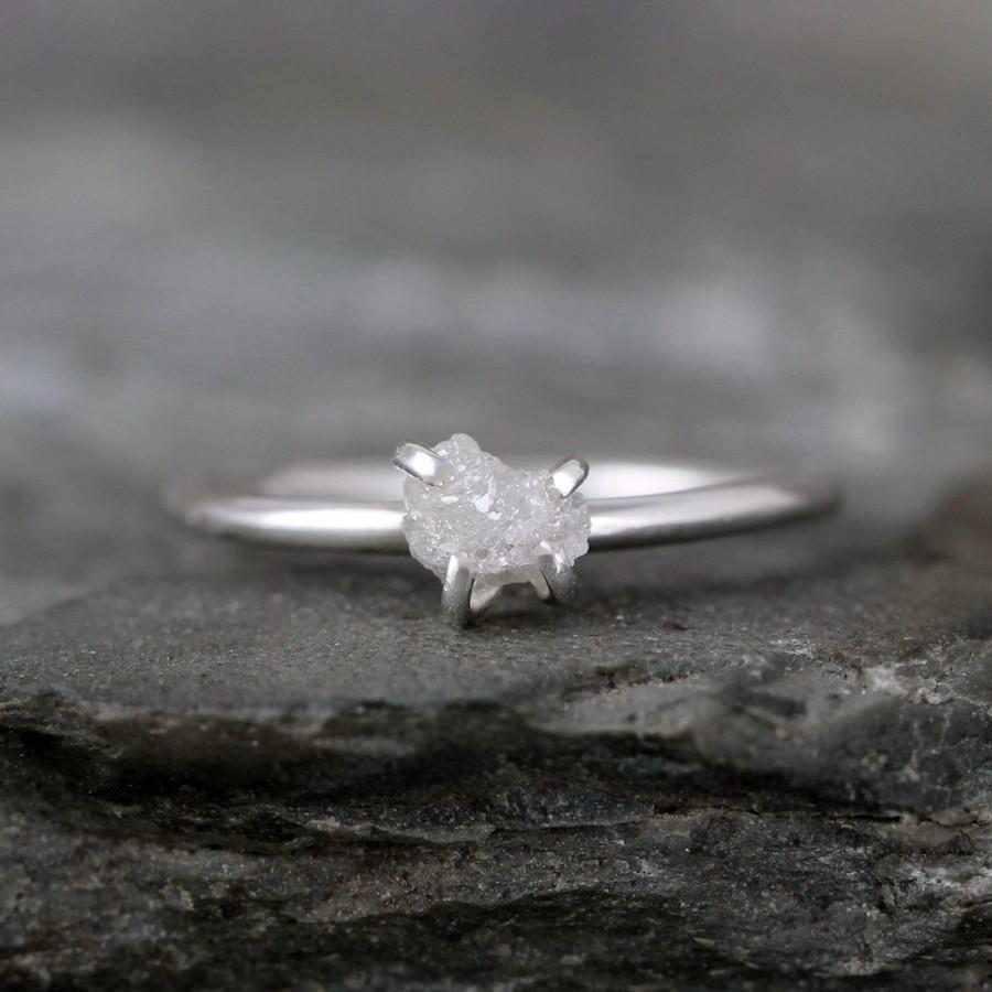 زفاف - Raw Diamond Engagement Ring - Conflict Free - Sterling Silver Polished Finish - Stacking Ring- Raw Gemstone -April Birthstone - Promise Ring