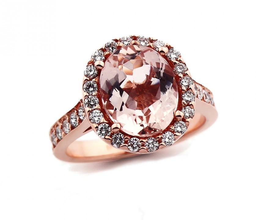 Mariage - Natural Facet Cut Morganite  Solid 14K Rose Gold Diamond engagement Ring Gem785