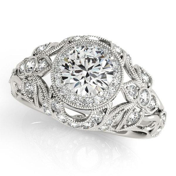 زفاف - 3/4ct 6mm Forever Brilliant Moissanite  Solid 14k white/Yellow/Rose gold Antique Floral Style diamond Engagement Ring - Ov95783