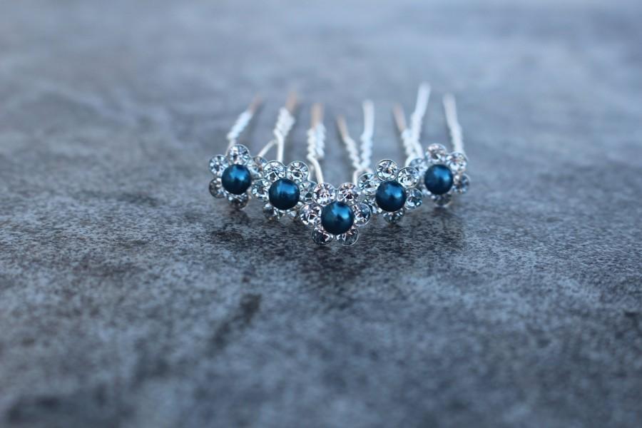 Свадьба - Blue Hair Pins - Updo Hair Pins - Blue Bridesmaid Hair Pins - Wedding Hair Accessories - Navy Blue Hair Pins - Something Blue Hair Clips