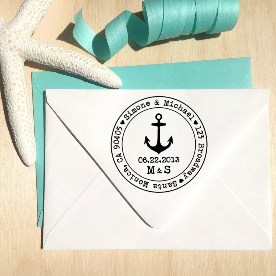زفاف - Nautical Anchor Cruise Ship Address Stamp or Save the Date stamp with date and initials