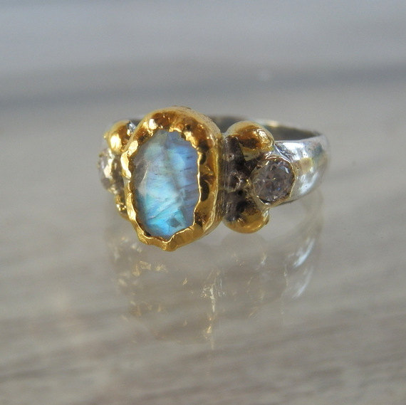 زفاف - Rainbow Moonstone Ring, Diamond Gold Ring, Faceted Gemstone Ring, Moonstone Helena Ring, Unique Engagement Ring, Moonstone Engagement Ring