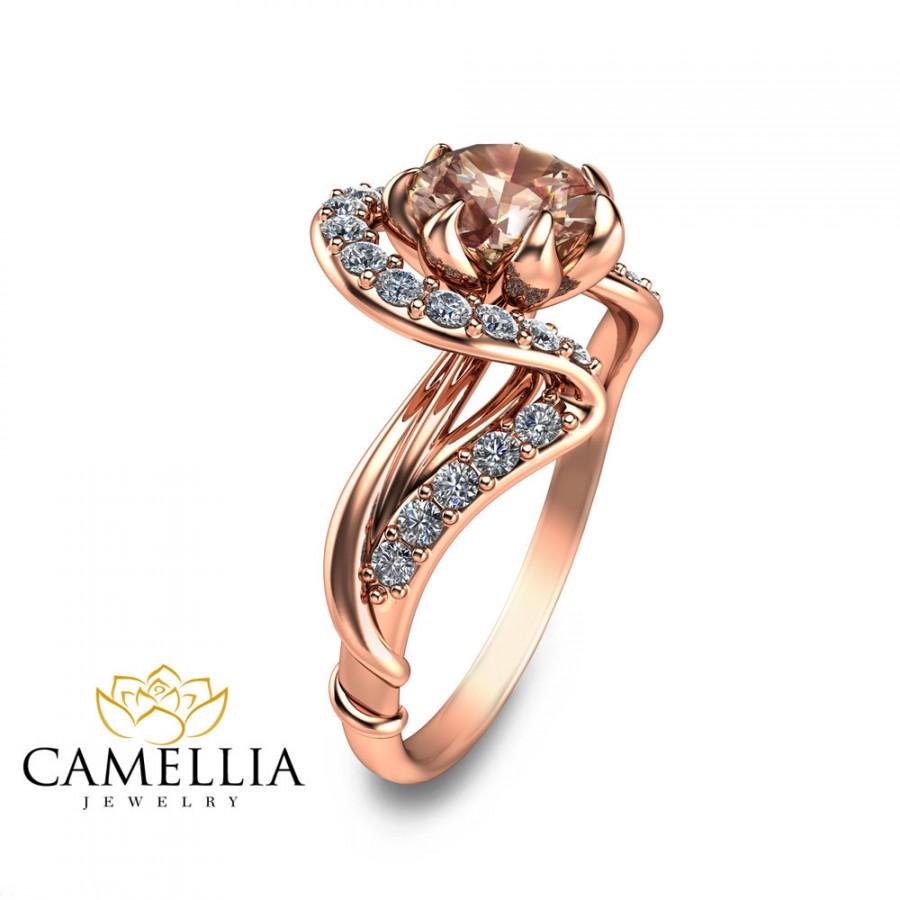 Свадьба - Rose Gold Morganite Engagement Ring Art Nouveau Engagement ring Flower Design In 14K Rose Gold Pink Morganite and Diamonds