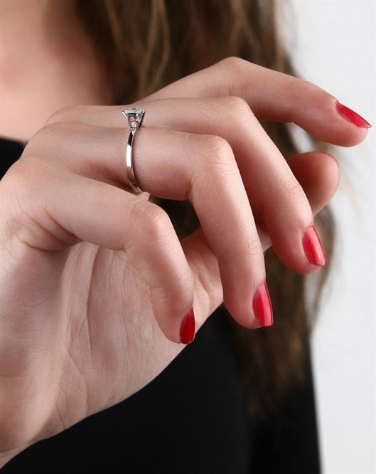 Wedding - Diamond Engagement Ring, 14K Solid Gold Engagement Ring, Personalized Engagement Ring, 0,17 Carat G Color Diamond Ring
