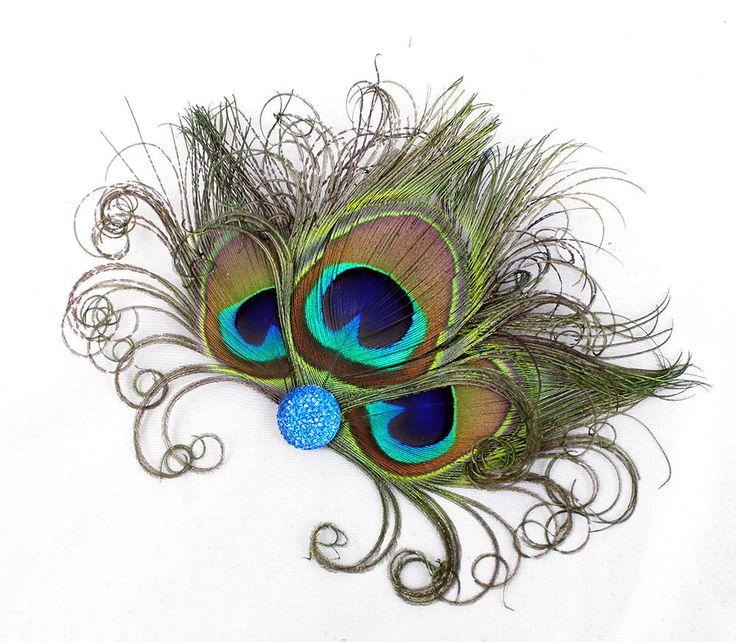 Свадьба - Blue Peacock Feather Fascinator - Bridesmaid Hair Accessory - Feather Head Piece - Hair Clip - Girls Dance Costume
