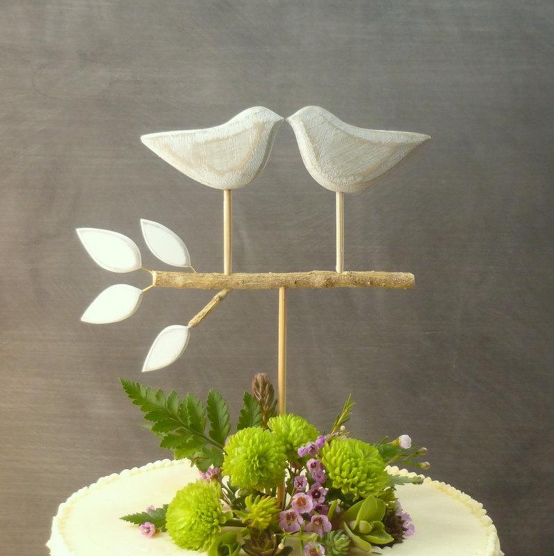 Свадьба - Rustic Wedding Cake Topper, Love Birds Topper, Handmade Etsy Wedding Decor for your Handmade Wedding/ Anniversary Cake Topper