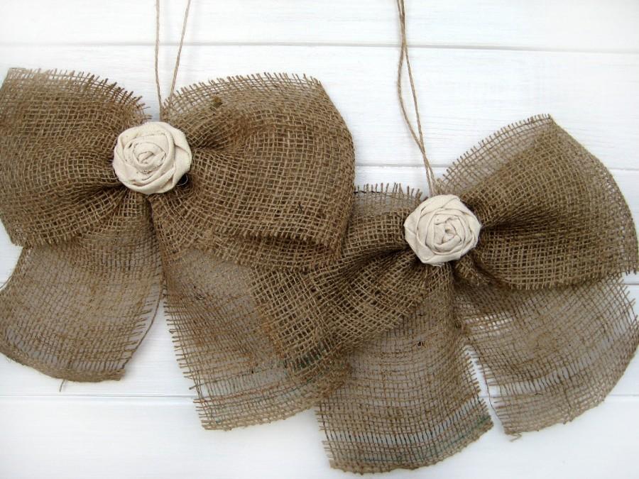 زفاف - Burlap Bow Rustic Wedding Fabric Rose Set of 2 Pew Bows  Aisle Decor on chairs or bench