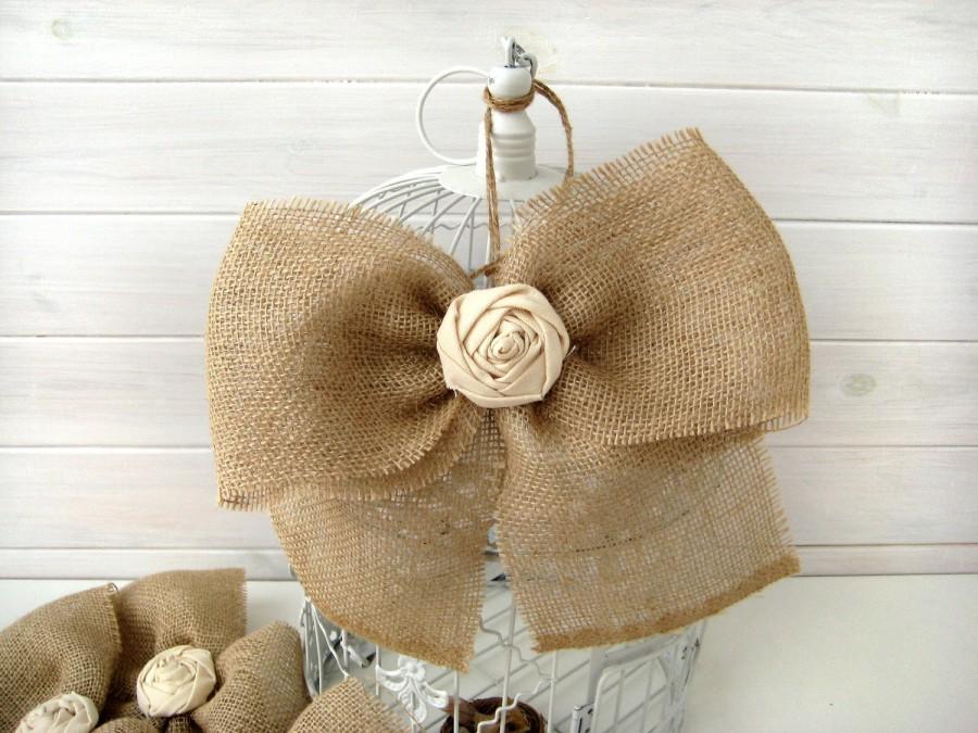 Свадьба - NEW Burlap Bow Rustic Wedding Fabric Rose Set of 2 Pew Bows  Aisle Decor on chairs or bench