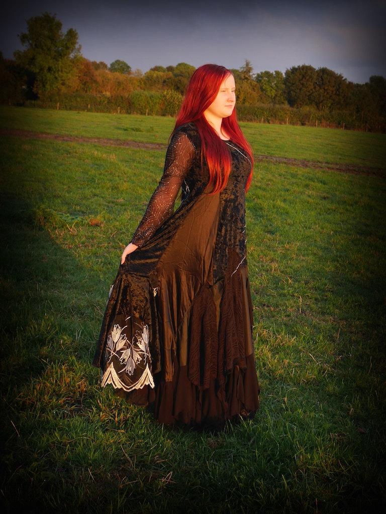 Mariage - Black alternative gothic wedding dress, Halloween wedding gown, cobweb spider web adult witch costume, velvet romantic ball gown
