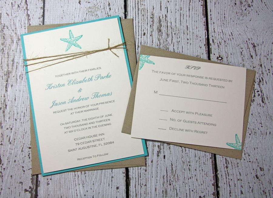 Mariage - Teal Starfish Wedding Invitations/Beach Wedding Invitation/Summer Wedding Invitations DEPOSIT