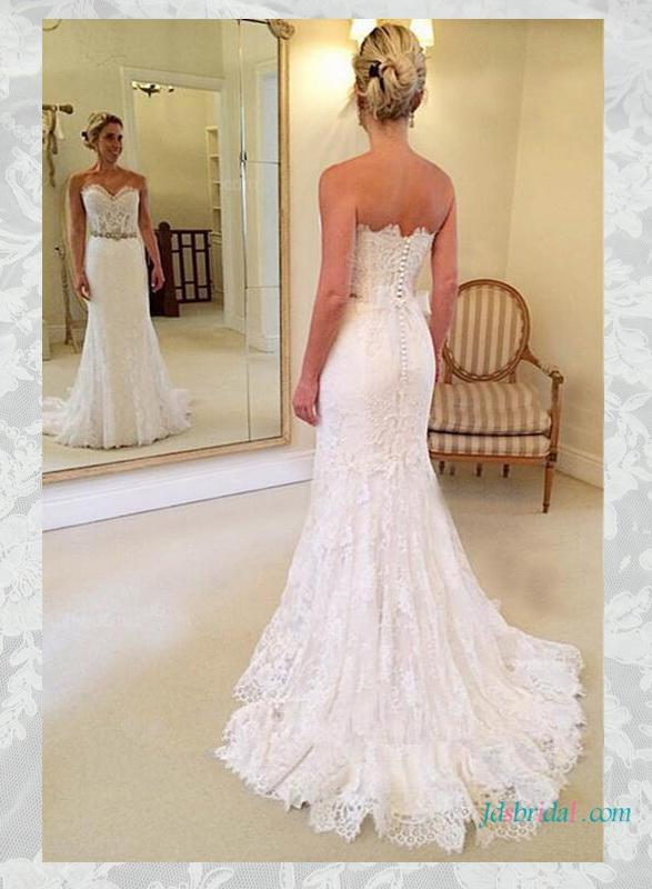 Wedding - H1637 Elegant sweetheart neckline lace wedding dress