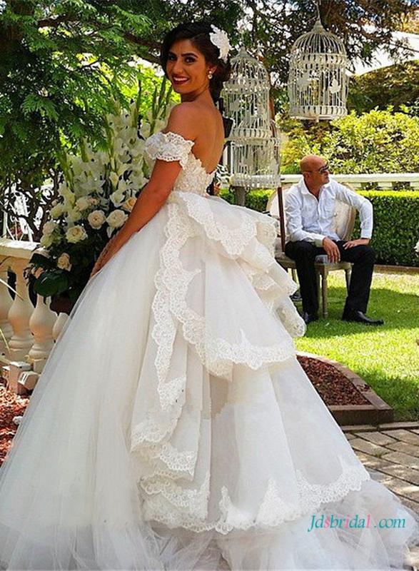 Wedding - H1636 Fairytale princess tulle wedding dress with tired back