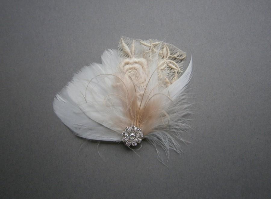 Mariage - Ivory, Weddings, hair,  accessory, facinator, Bridal, lace, Feather, Feathered, Fascinators, Accessories, wedding, Brides, veil - IVORY LACE