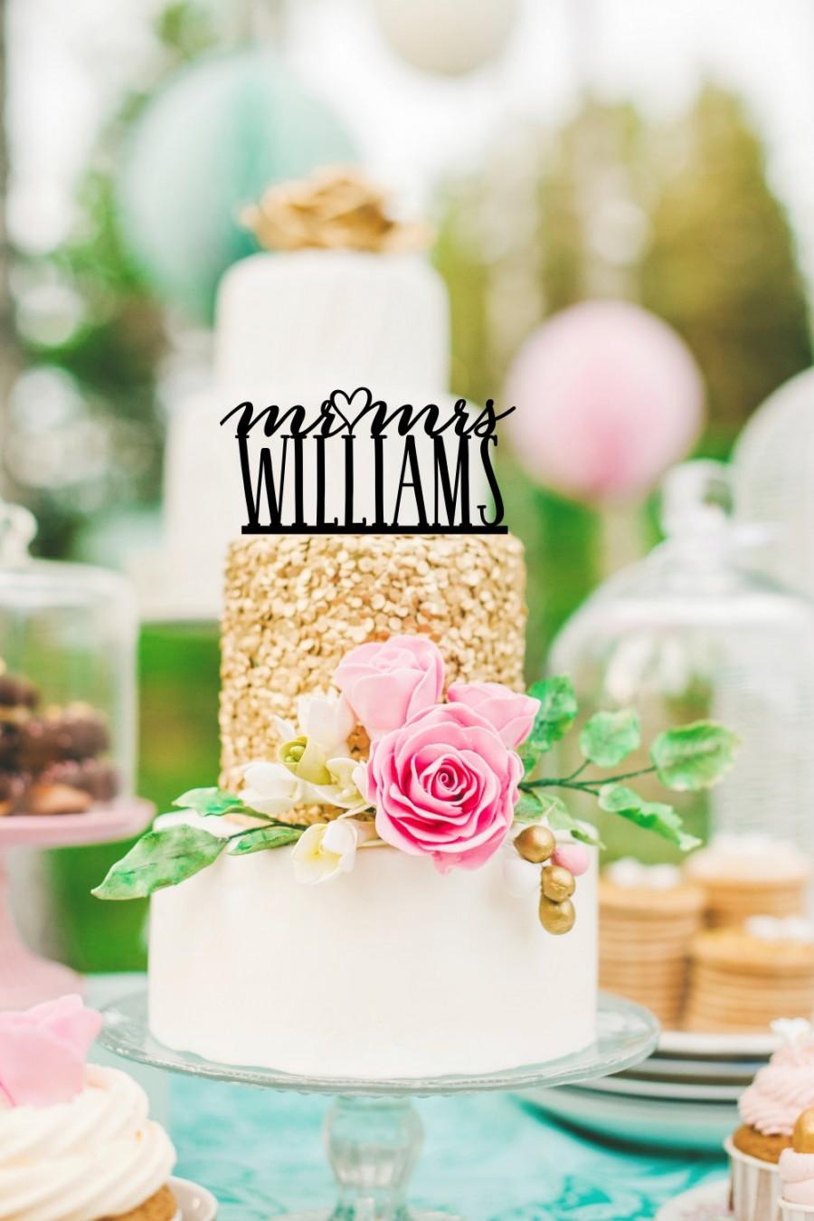 Hochzeit - Wedding Cake Topper Monogram Mr and Mrs Topper with Heart Design and YOUR Last Name