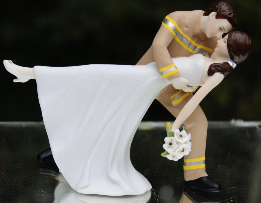 Wedding - Fireman firefighter dancing bride wedding cake topper Classic ornament keepsake fire dept