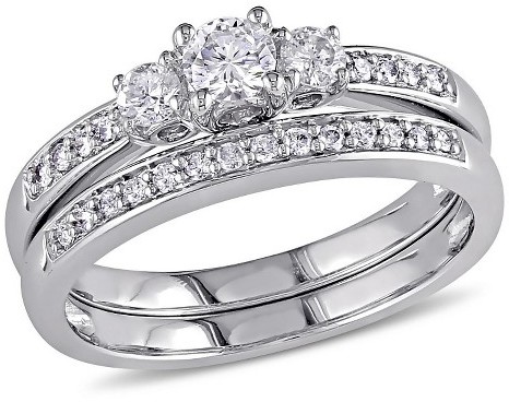 Hochzeit - Allura 1/2 CT TW 3-Stone Diamond Bridal Set in 14K White Gold