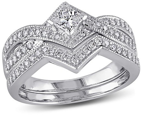 Свадьба - Allura 5/8 CT TW Princess Cut Diamond Bridal Set in 14K White Gold