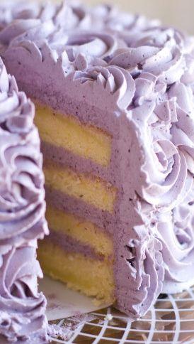 Hochzeit - Lemon Layer Cake With Blueberry Lavender Buttercream