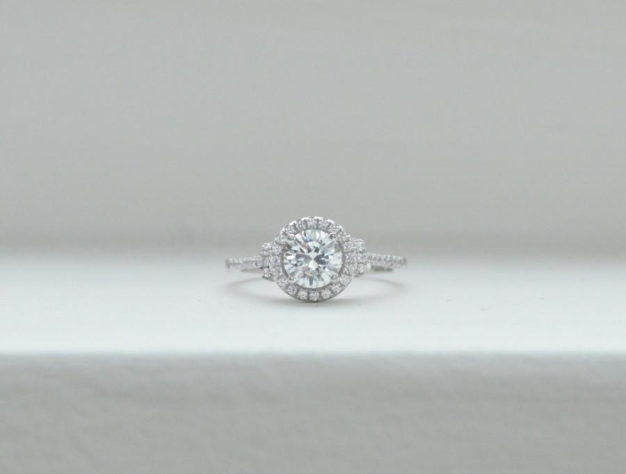 Wedding - Round Halo Engagement Ring, 14K Rose Gold Engagement Ring, Halo Ring, Anniversary Ring