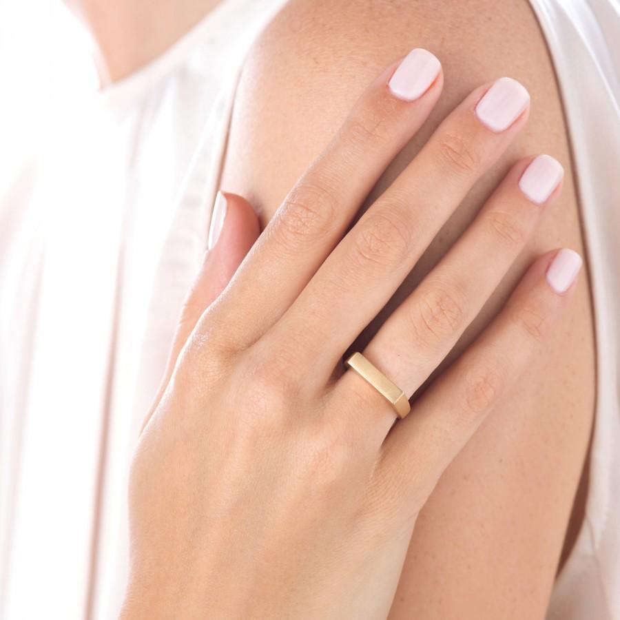 زفاف - Thin Wedding Band, Unique Engagement Ring, Minimalist Gold Ring, Contemporary Ring, Gold Geometric Ring, Custom Signet Ring, Promise Ring