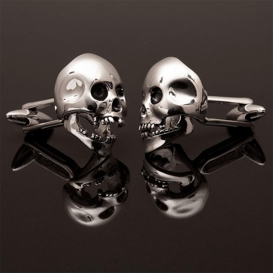 Mariage - Sterling Silver Skull Cufflinks, articulated jaw