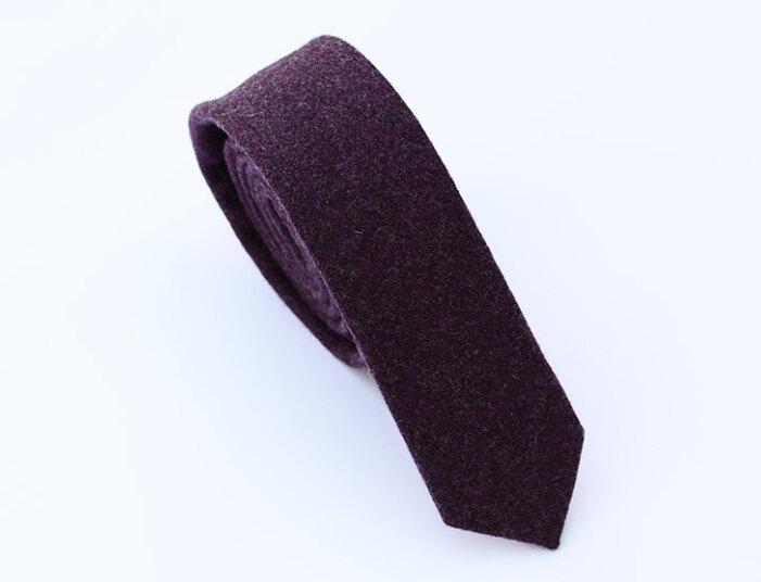 زفاف - Dark Purple Wool Tie.Wool Necktie.Wedding Tie.Mens Necktie.Wool Skinny Tie.