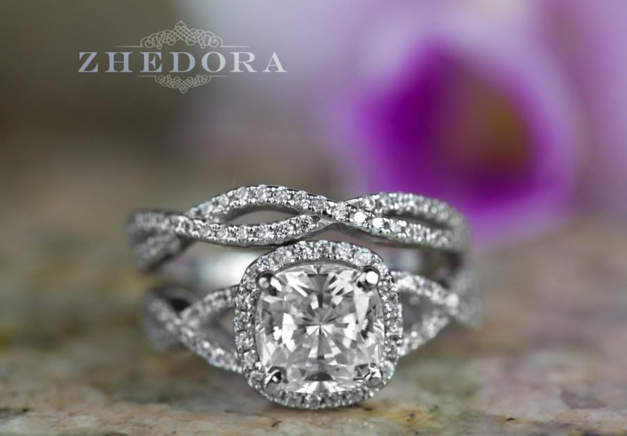 Wedding - 3.25 CT  Radiant Cushion Cut Engagement Ring Bridal Band Set in Solid 14k or 18k White Gold Bridal, Wedding Set, Swirl Engagement Set