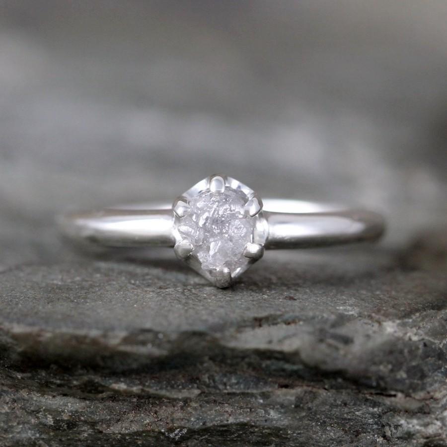 Mariage - Raw Diamond Engagement Ring - Sterling Silver Six Claw Setting - 1/2 carat Rough Uncut Diamond Gemstone - April Birthstone - Promise Ring