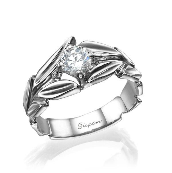 زفاف - Leaves Engagement ring, prong setting ring, Antique Ring, Vintage Ring, Leaf Ring, Wedding Ring, Unique Ring, Engagement band, Gift