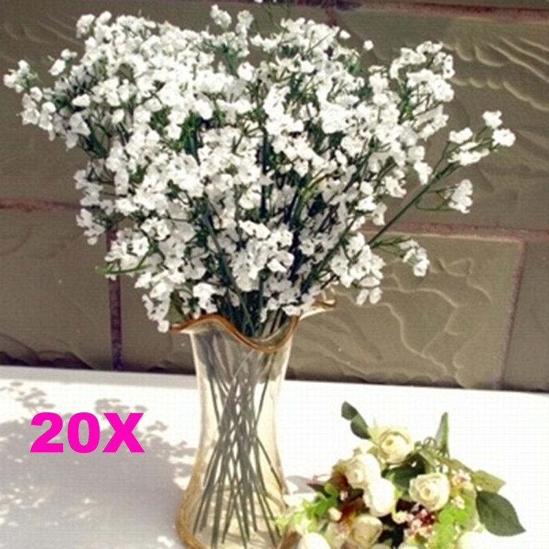 Mariage - 10 pcs White Gypsophila Artificial Silk Flowers Wedding Party Home Garden Plants