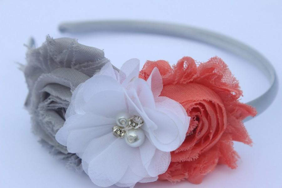 زفاف - Coral headband plastic headband flower girl headband grey and coral headband hard toddler headband girls headband coral and grey wedding