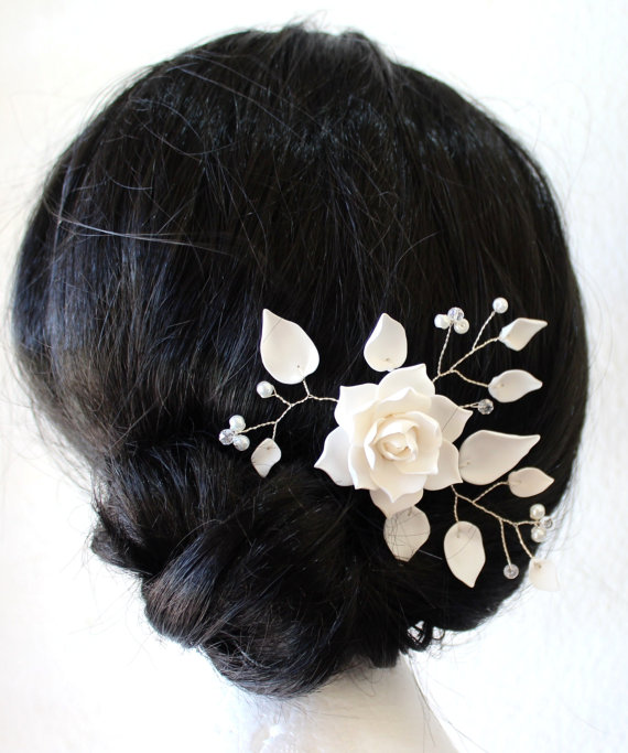 زفاف - White Magnolia, Flower Hair Clips. Flower Accessories, Magnolia Wedding Hair Accessories, Wedding Hair Flower Hair, Bridal Flower Hair Pin